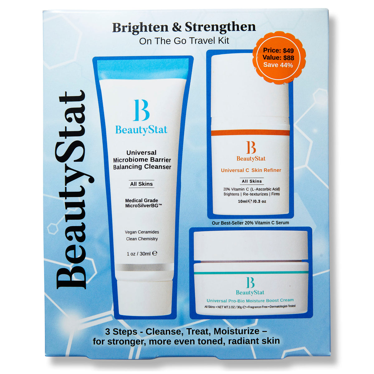Discover your most radiant, even-toned complexion with this travel-ready three step routine.