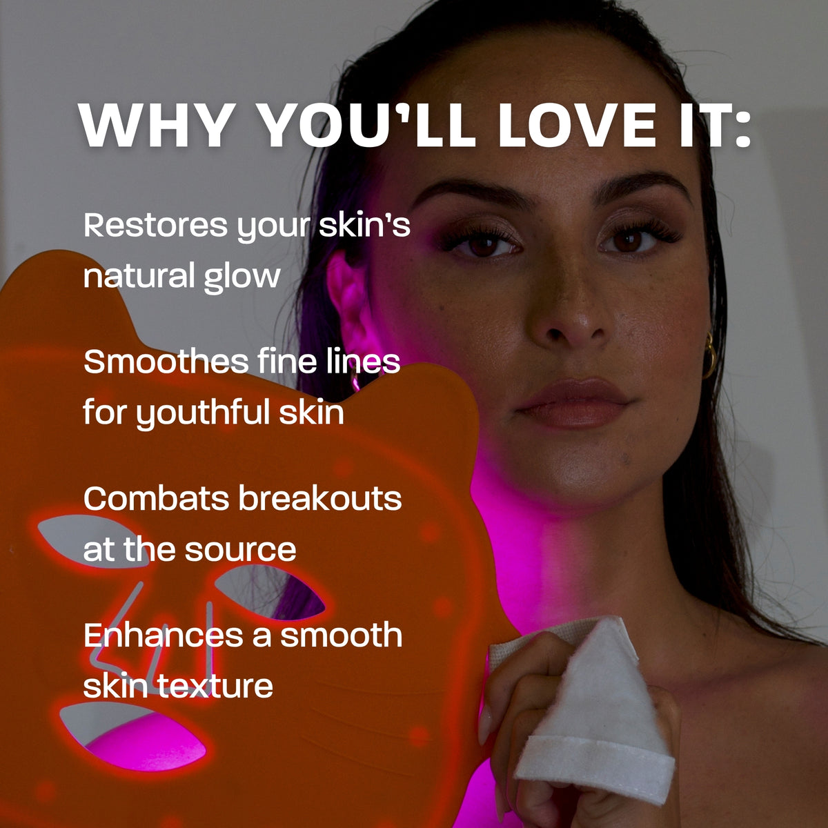 A playful yet powerful way to rejuvenate your skin. This LED mask uses red, blue, and purple light therapy to target acne, fade scars, and boost radiance for a healthier complexion.