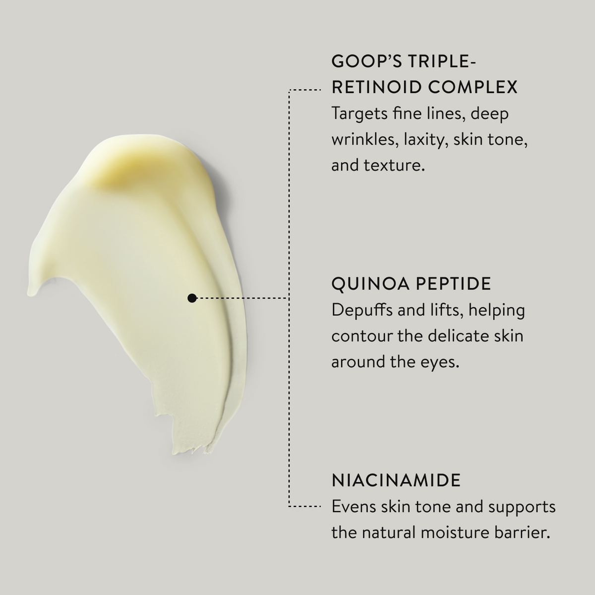Firming eye serum with triple retinoids to smooth lines, reduce puffiness, and brighten dark circles.