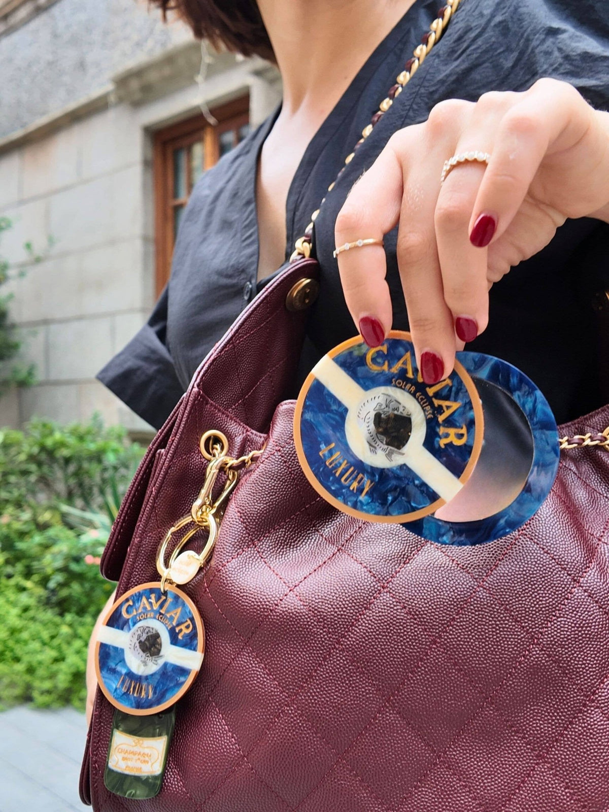 Hand-painted Caviar Compact Mirror - Solar Eclipse