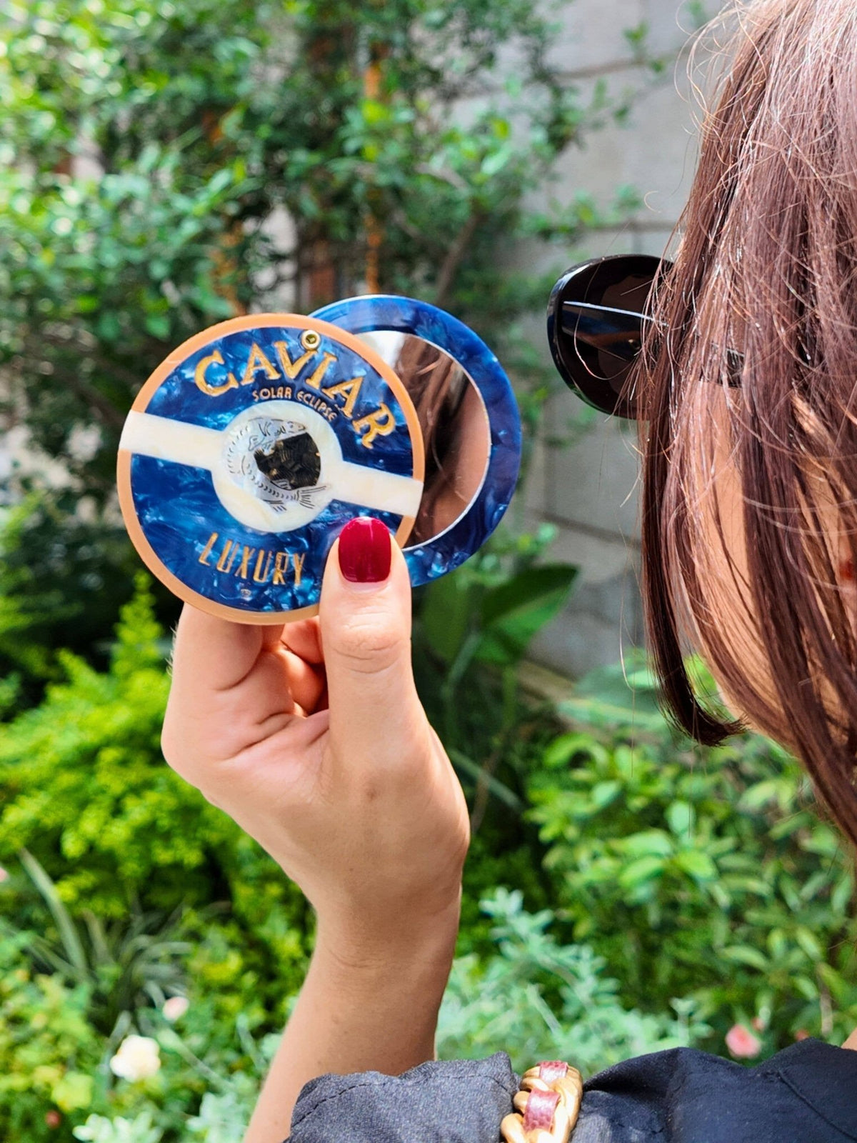 Hand-painted Caviar Compact Mirror - Solar Eclipse