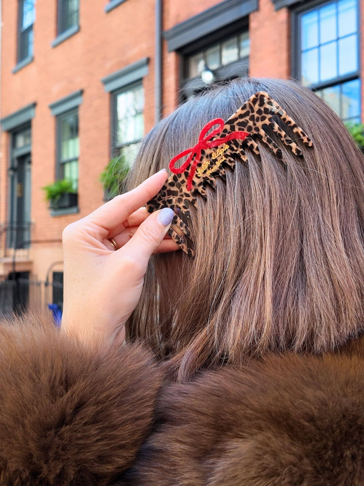Hand-Painted Leopard Bow Detangling Wide Tooth Hair Comb | Eco-Friendly - Solar Eclipse