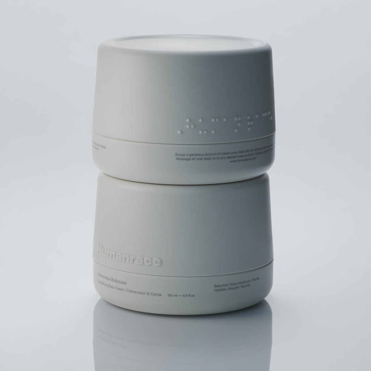 A hydrating body cream with bakuchiol and peptide that mimics the moisturizing benefits of humidity.