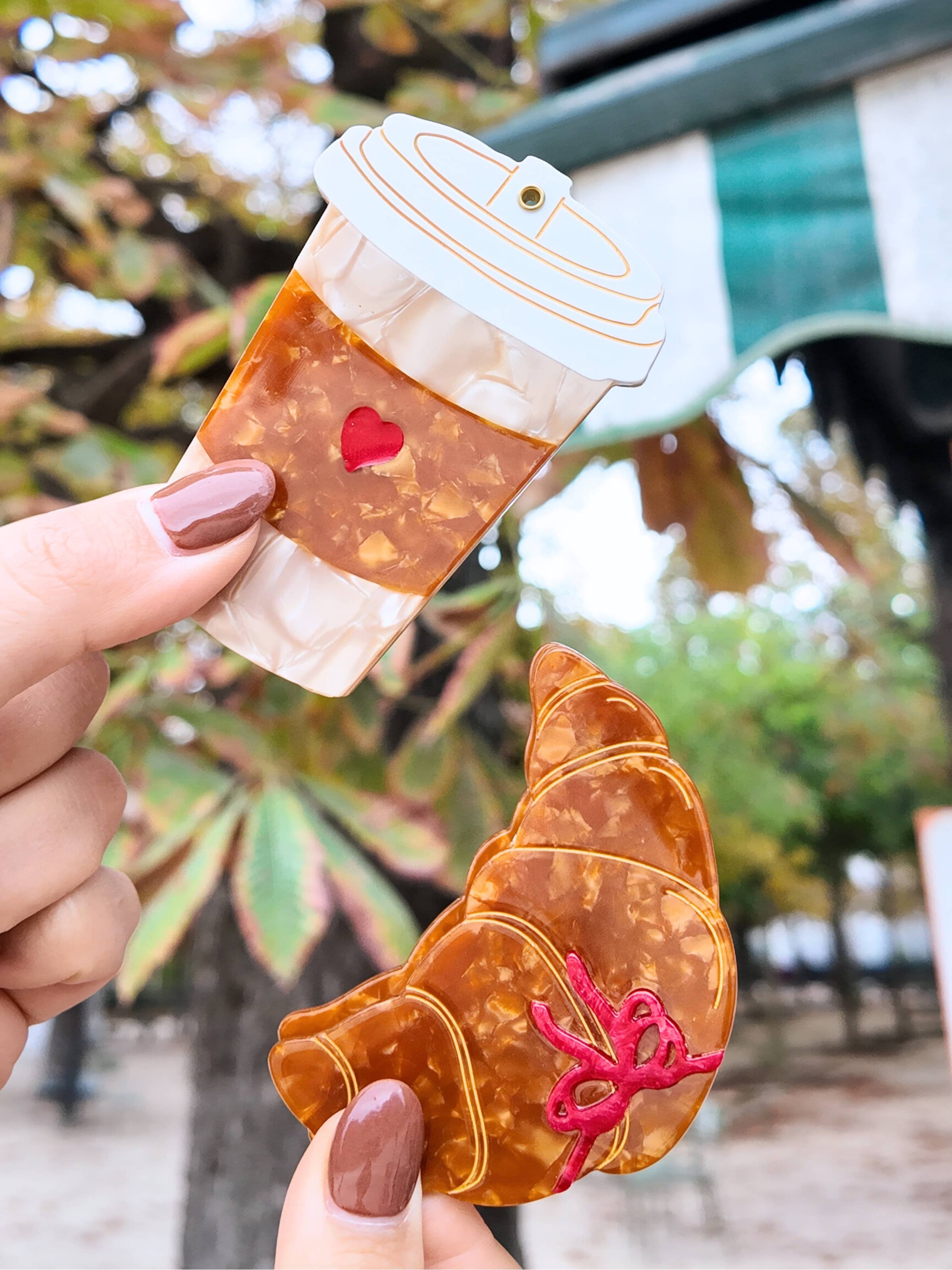 Hand-painted Bow Croissant Compact Mirror | Eco-Friendly