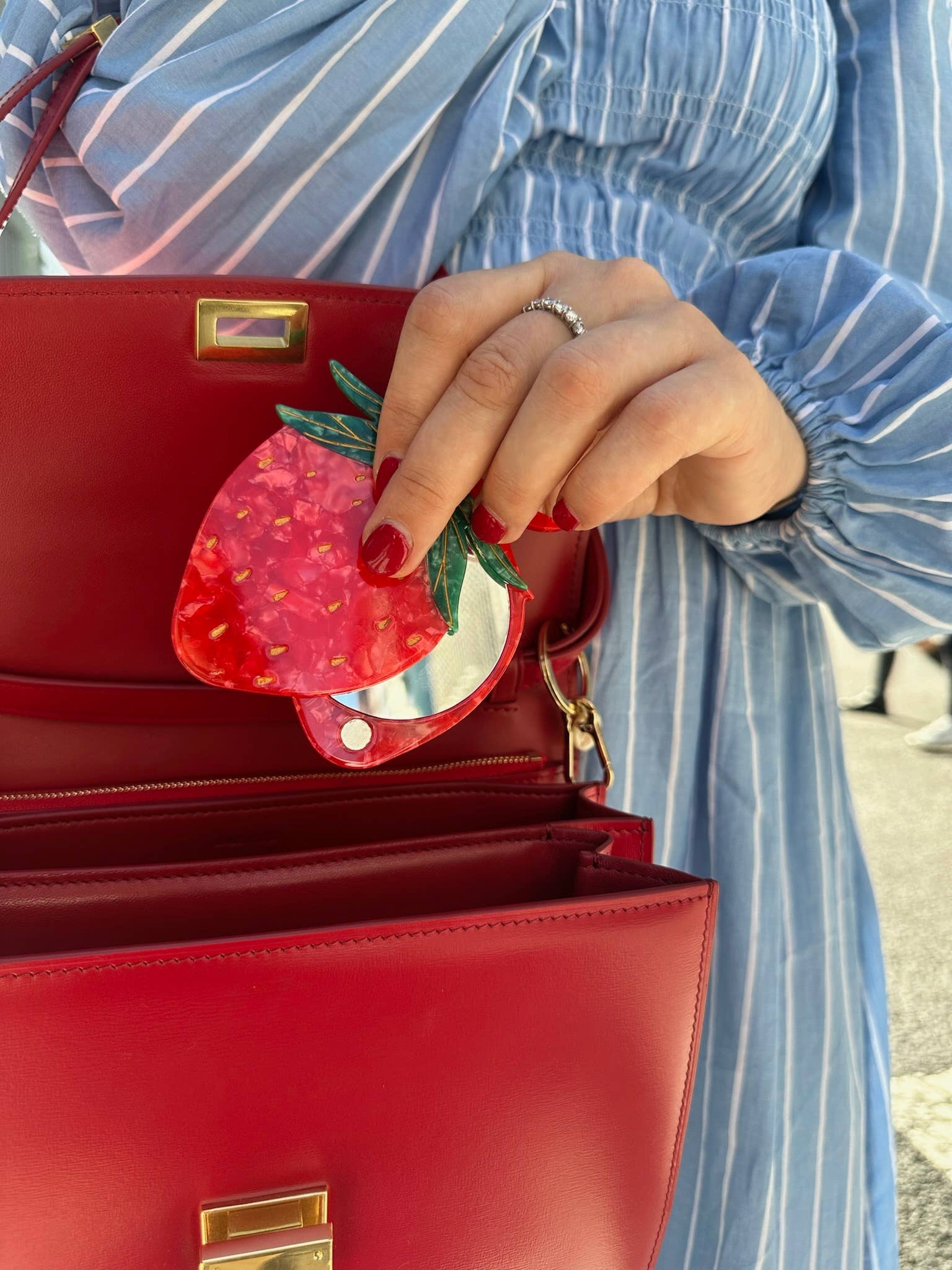 Hand-painted Strawberry Compact Mirror | Eco-Friendly