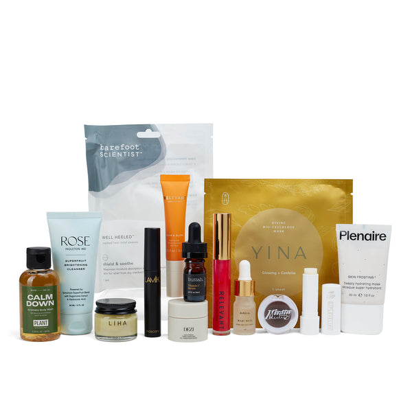 Glow from head to toe with this extensive discovery kit full of generously-sized samples of thirteen lune favorites, plus a brand new release from Relevant.