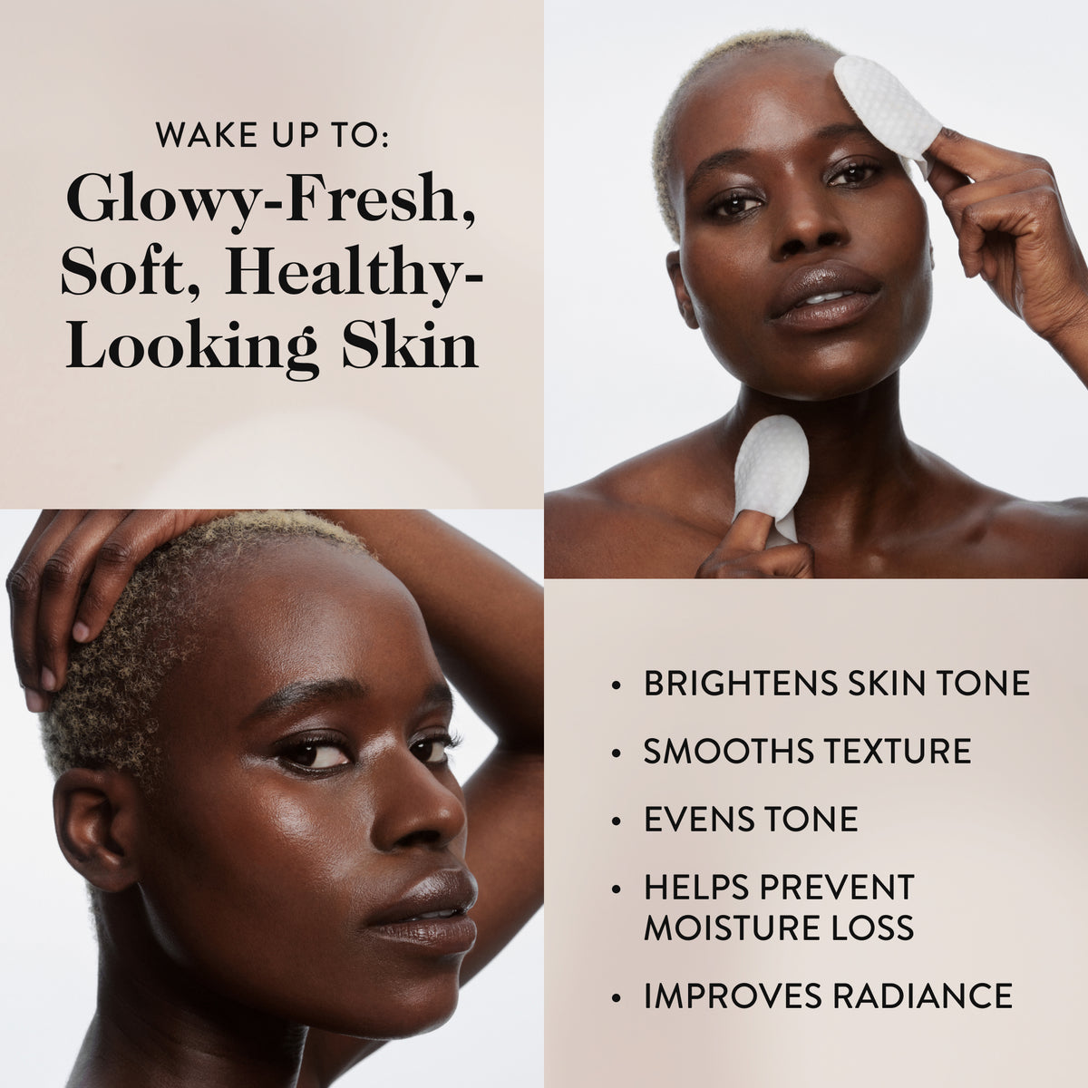 Overnight exfoliating peel pads with 15% glycolic acid and fruit extracts visibly smooth, brighten, and refresh skin for a radiant glow.