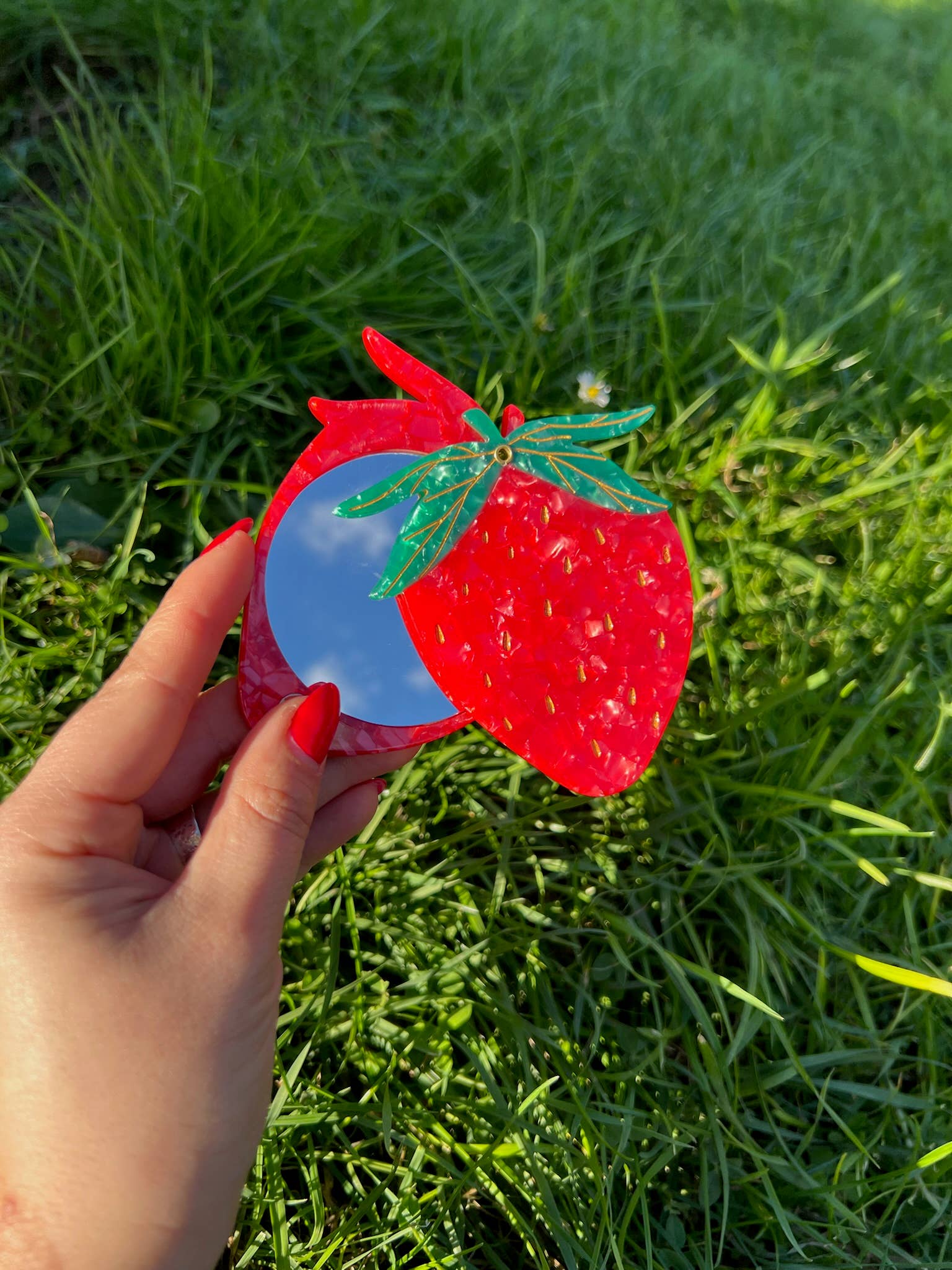 Hand-painted Strawberry Compact Mirror | Eco-Friendly