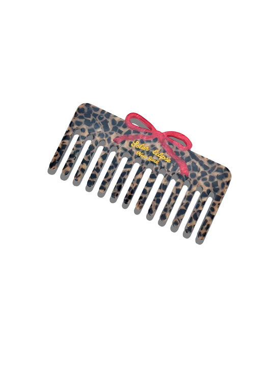 Hand-Painted Leopard Bow Detangling Wide Tooth Hair Comb | Eco-Friendly