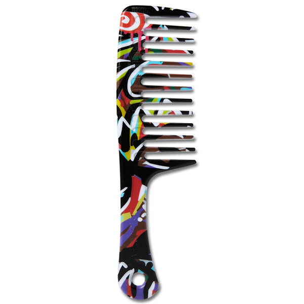 A wide tooth comb that features a comfortable grip, smooth tips and wide teeth with a glide edge for better detangling.