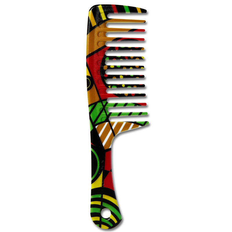 A wide tooth comb that features a comfortable grip, smooth tips and wide teeth with a glide edge for better detangling.