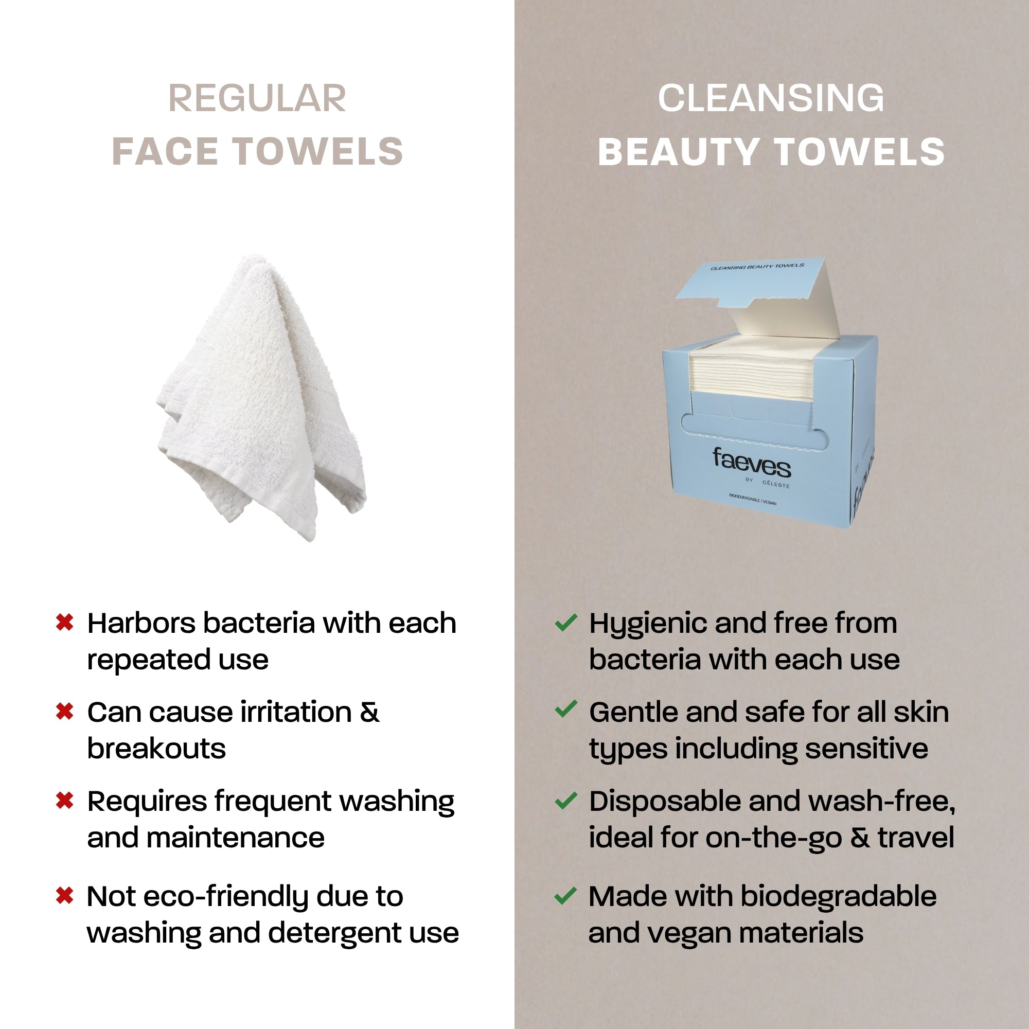 A gentle, hygienic, and eco-friendly cleansing towel that removes makeup and impurities while refreshing and balancing your skin for a radiant glow every day.