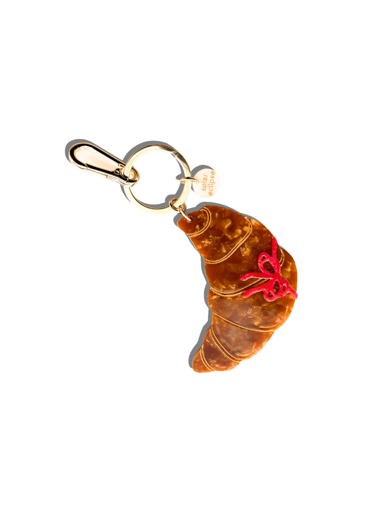 Hand-painted Bow Croissant Bag Charm + Keychain - Solar Eclipse