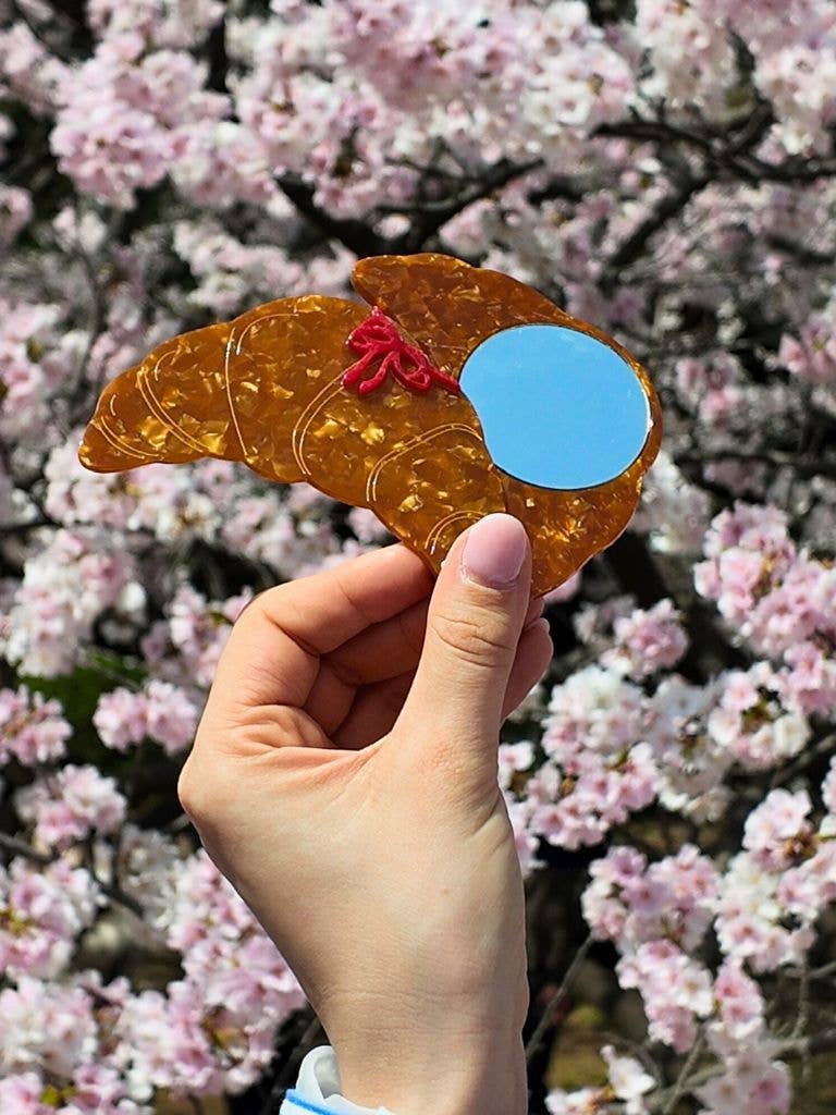 Hand-painted Bow Croissant Compact Mirror | Eco-Friendly - Solar Eclipse
