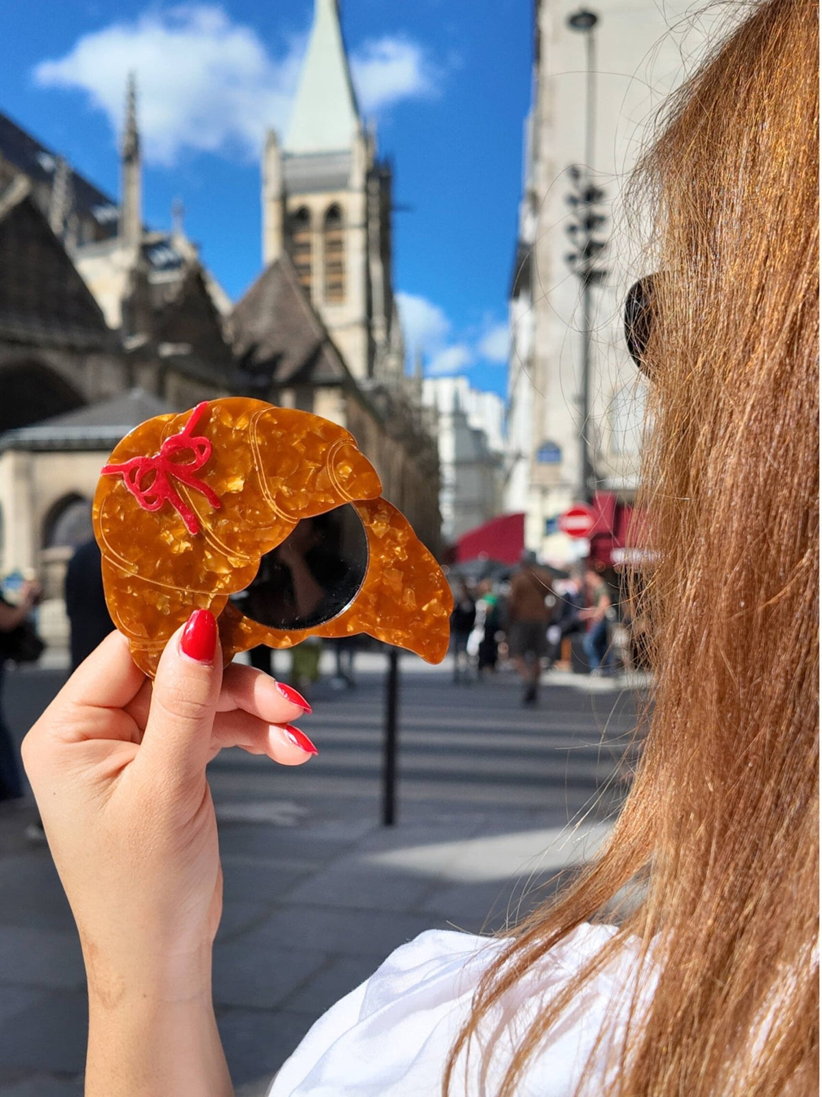 Hand-painted Bow Croissant Compact Mirror | Eco-Friendly - Solar Eclipse