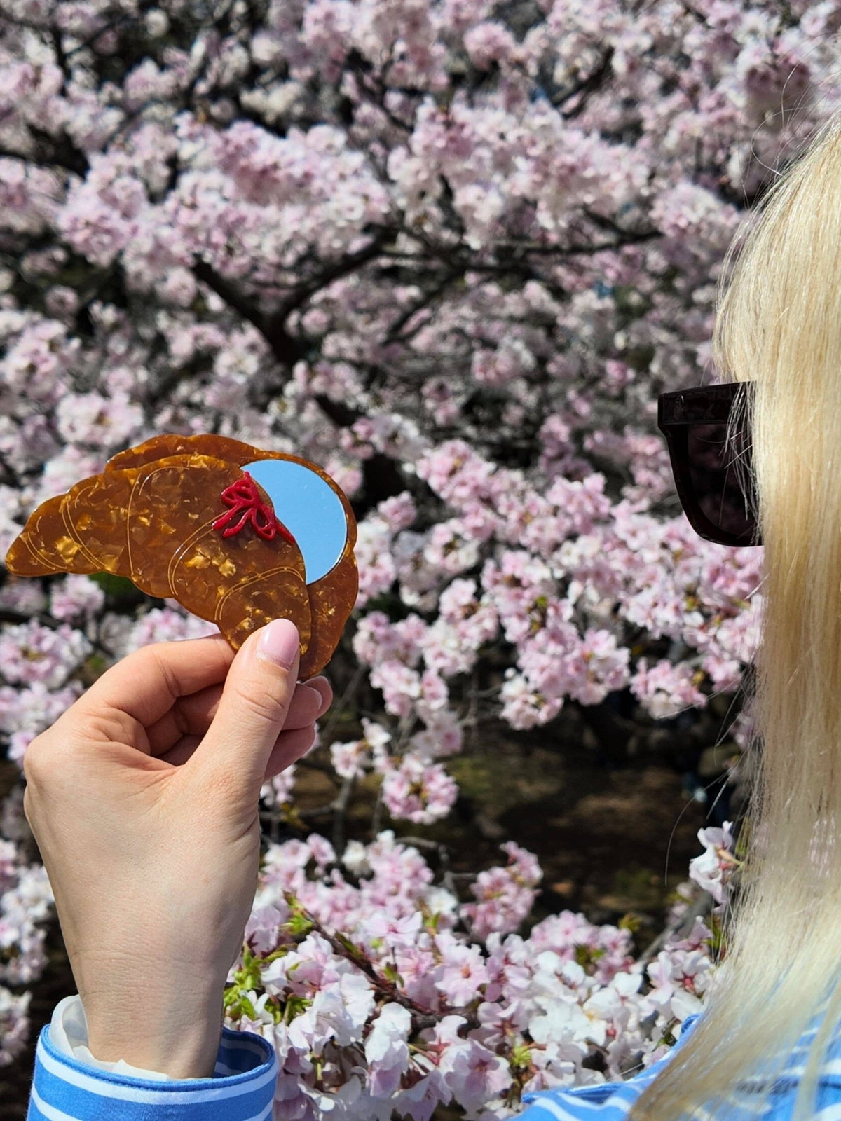 Hand-painted Bow Croissant Compact Mirror | Eco-Friendly - Solar Eclipse