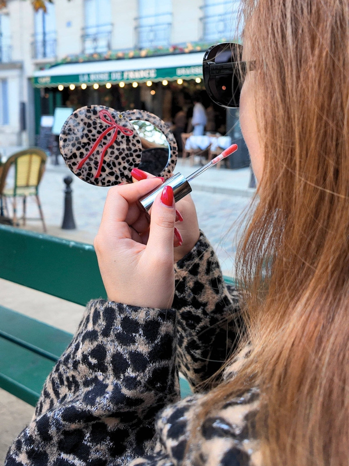 Hand-painted Leopard Bow Compact Mirror | Eco-Friendly - Solar Eclipse