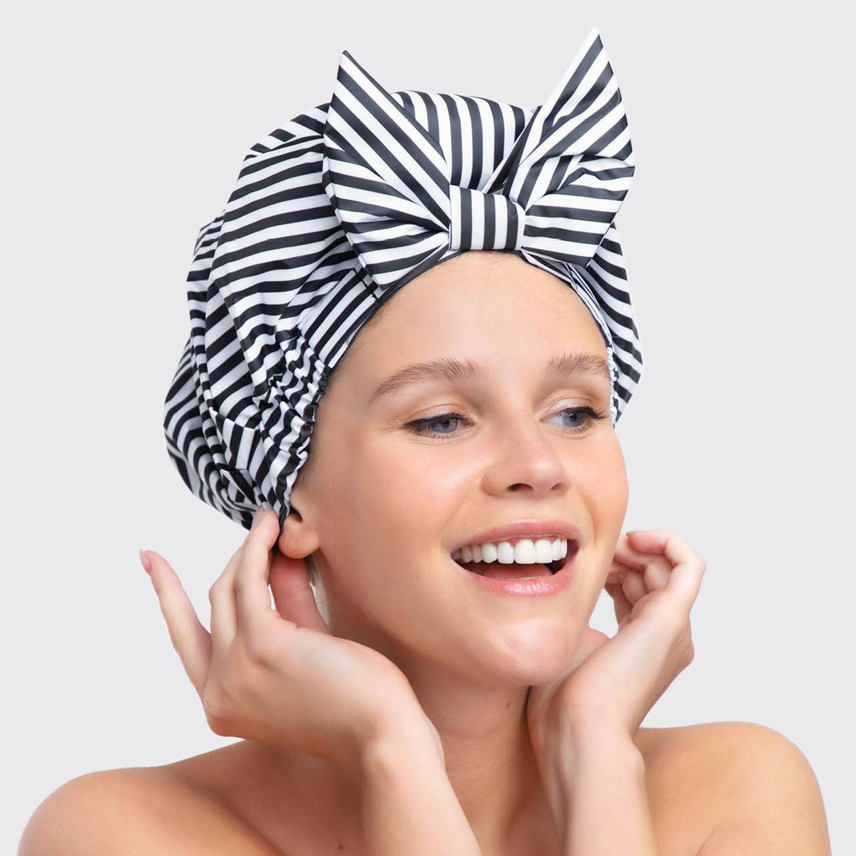 Luxury Shower Cap - Stripes - Thirteen LuneHaircare < ToolsKITSCHKIT-LSC-ST-50932Luxury Shower Cap - Stripes