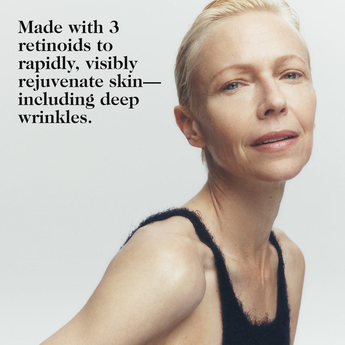 Triple-retinoid serum with peptides visibly smooths wrinkles, improves texture, and firms skin with powerful results and minimal irritation.
