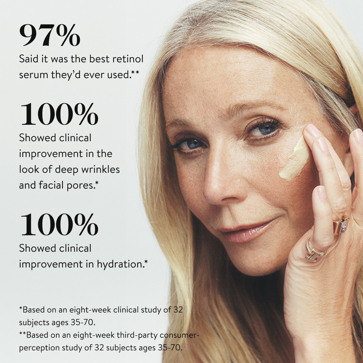 Triple-retinoid serum with peptides visibly smooths wrinkles, improves texture, and firms skin with powerful results and minimal irritation.