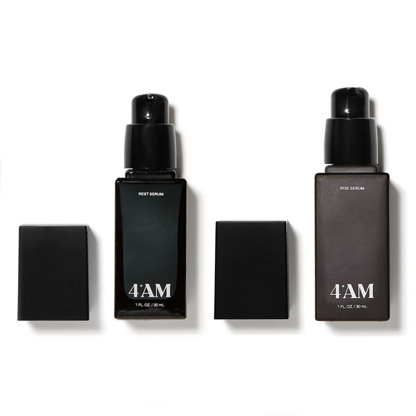 4am Skin | The Routine | The routine includes the signature fragrance-free RISE and REST serums. Together, these serums take the guesswork out of your skincare routine to ensure that your skin gets the right active ingredients.