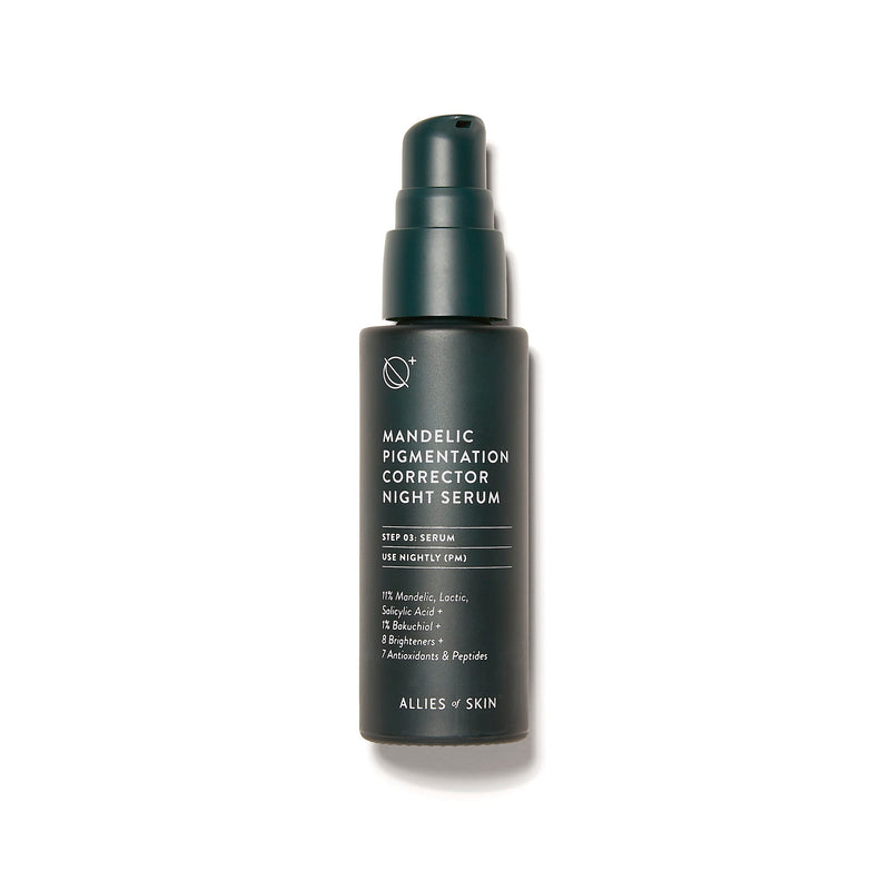 Allies of Skin | Mandelic Pigmentation Corrector Night Serum | This night serum brightens and fades the appearance of discoloration, refines skin texture and reduces the appearance of fine lines and wrinkles.