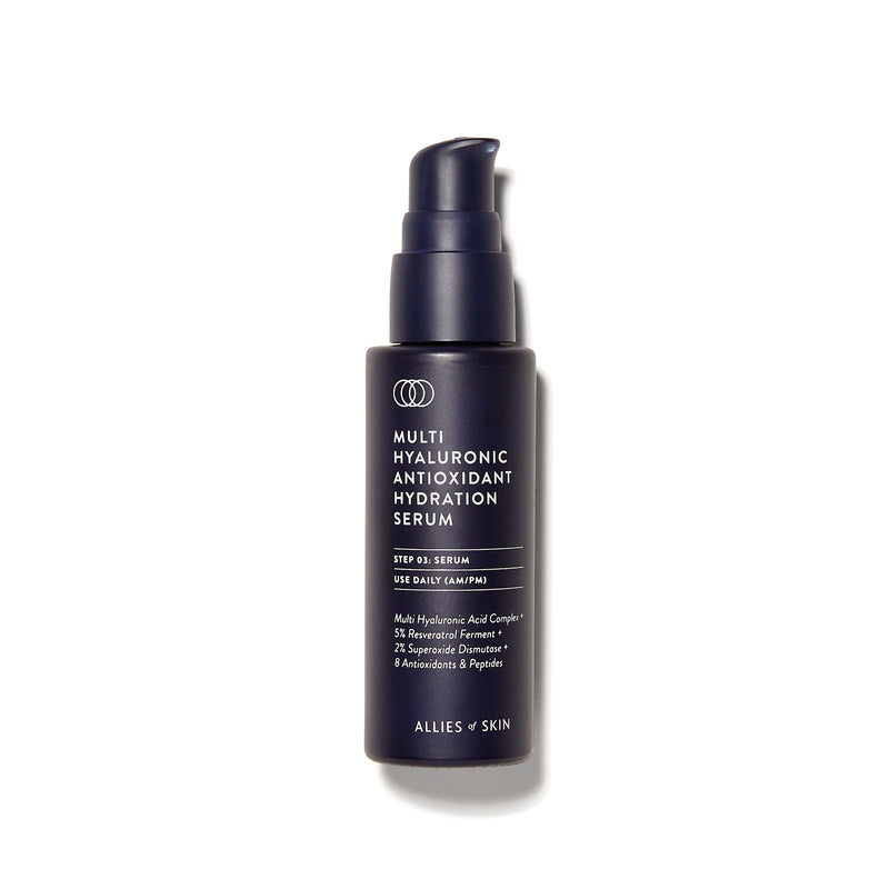 Allies of Skin | Multi Hyaluronic Antioxidant Hydration Serum | A hydration + repair serum supercharged with multiple forms of Hyaluronic Acid and multiple Antioxidants to intensely hydrate, brighten, and strengthen dehydrated skin.
