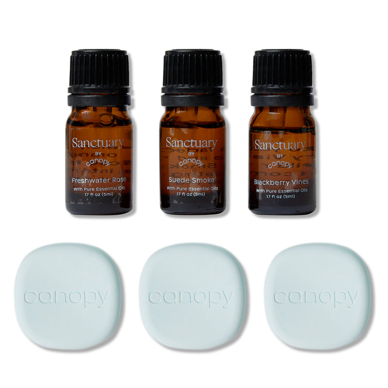 A three-piece collection of pure essential oils for the home.